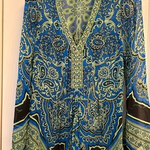 Hale Bob Blue and Green Paisley Blouse